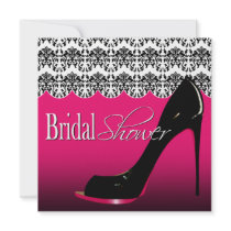 Fabulous Scalloped Damask Stiletto Bridal Shower Custom Invitations