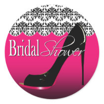 Fabulous Scalloped Damask Stiletto Bridal Shower Round Sticker