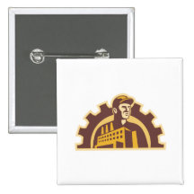 Factory Worker Building Gear Cog Retro Pin