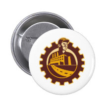 Factory Worker Mechanic With Cog Building Pins