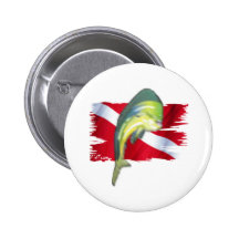 Faded Fish on Dive Flag Pinback Button