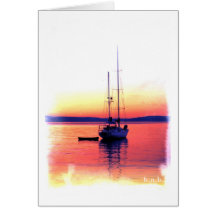Faded Sailboat Sunset on Puget Sound Note Card