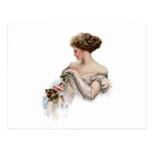 Fair Maiden Teases a Kitten Postcard