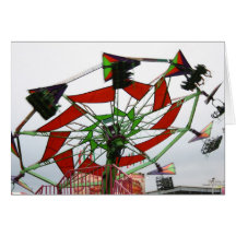 Fair Ride Flying Glider Green and Red Image Greeting Cards