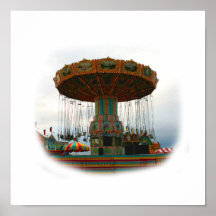 Fairgrounds Swings Stopped Against Grey sky Posters