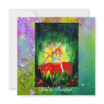 FAIRY DREAMING ON A RED FLOWER purple yellow,green Custom Invitation
