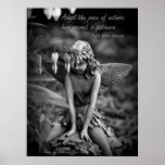 Fairy in garden of bleeding hearts with quote poster
