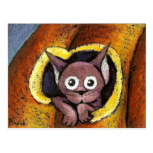 fairy kitten in a pumpkin post card