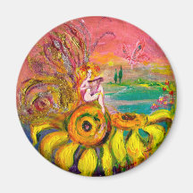 FAIRY OF THE SUNFLOWERS yellow pink black Fridge Magnets