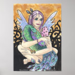 Fairy + Peacock faery Fantasy art Poster print