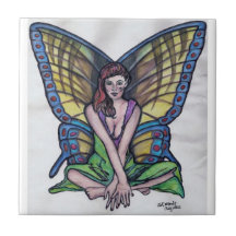 Fairy Sitting With Crossed Arms Printed on Tile