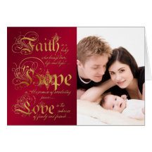 Faith, Hope, Love Red, Gold Photo Christmas Card