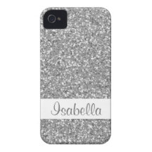 Fake Silver Sparkling Glitter With Name Case-Mate iPhone 4 Case