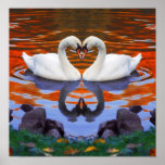 Fall Autumn Lake Reflections of Swans in Love posters