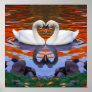 Fall Autumn Lake Reflections of Swans in Love Print