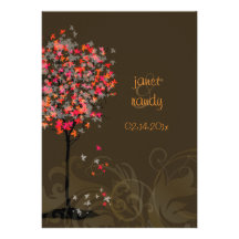 Fall wedding invitations/red maple leaves