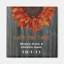 Fall Wedding Save The Date - Barnwood & Sunflower Refrigerator Magnet