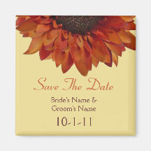 Fall Wedding Save The Date - Orange Sunflower Magnets