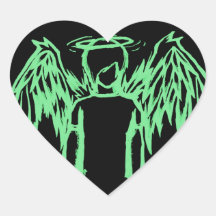 Fallen Angel Green Heart Stickers