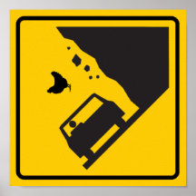 Falling Chicken Zone Highway Sign Posters