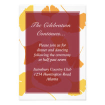 Falling ginkgo leaves maroon wedding enclosure invitations
