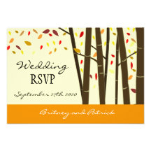 Falling Leaves Autumn Forest Wedding RSVP Cards Invitations