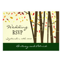 Falling Leaves Autumn Forest Wedding RSVP Cards Personalised Announcement