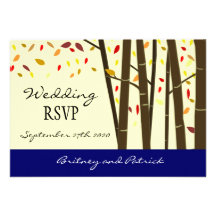 Falling Leaves Autumn Forest Wedding RSVP Cards Personalised Announcements