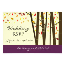 Falling Leaves Autumn Forest Wedding RSVP Cards Announcement