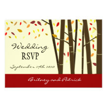 Falling Leaves Autumn Forest Wedding RSVP Cards Invites