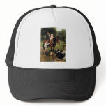 family children collie dog horse boy girl hat