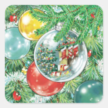 Family Christmas Tree Reflection Painting Square Sticker