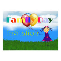 Family day Invitation with girl holding balloons