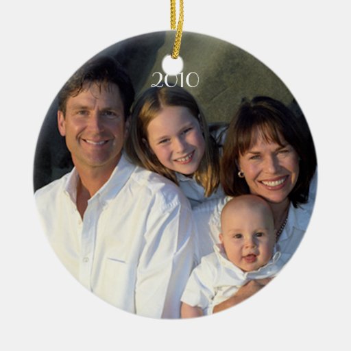 Family Photo Vintage Birds & Bird Cage on Damask Christmas Ornaments
