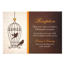 Fanciful Bird Cage - Autumn Orange Reception Personalized Announcements