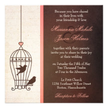 Fanciful Bird Cage - Chocolate & Pink Wedding Personalised Invite