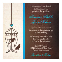 Fanciful Bird Cage - Chocolate & Teal Blue Wedding Custom Invites