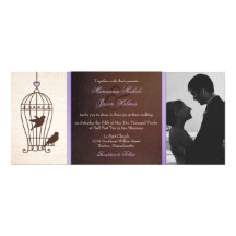 Fanciful Bird Cage Lavender & Brown Photo Wedding Custom Invitations