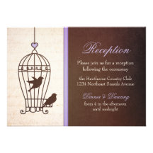 Fanciful Bird Cage - Lavender & Brown Reception Personalised Announcement