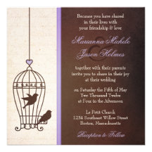 Fanciful Bird Cage - Lavender & Brown Squa Wedding Custom Invite