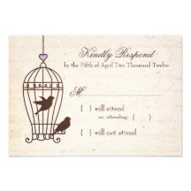 Fanciful Bird Cage Lavender & Brown Wedding RSVP Personalized Invites