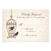 Fanciful Bird Cage - Pink & Chocolate Wedding RSVP Announcements