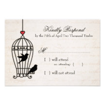Fanciful Bird Cage & Romantic Heart Wedding RSVP Announcement