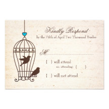 Fanciful Bird Cage - Teal & Chocolate Wedding RSVP Personalised Invitations