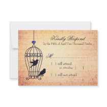 Fanciful Bird Cage with Blue Heart Wedding RSVP