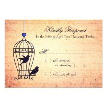 Fanciful Bird Cage with Blue Heart Wedding RSVP Custom Announcements