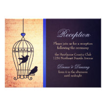 Fanciful Bird Cage with Blue Ribbon Reception Personalized Invite