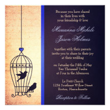 Fanciful Bird Cage with Blue Ribbon Square Wedding Personalized Invites