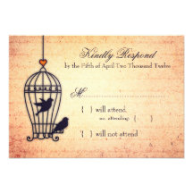 Fanciful Bird Cage with Gold Heart Wedding RSVP Personalized Announcements