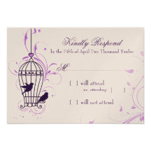 Fanciful Bird Cage with Swirls Aubergine RSVP Personalized Announcement